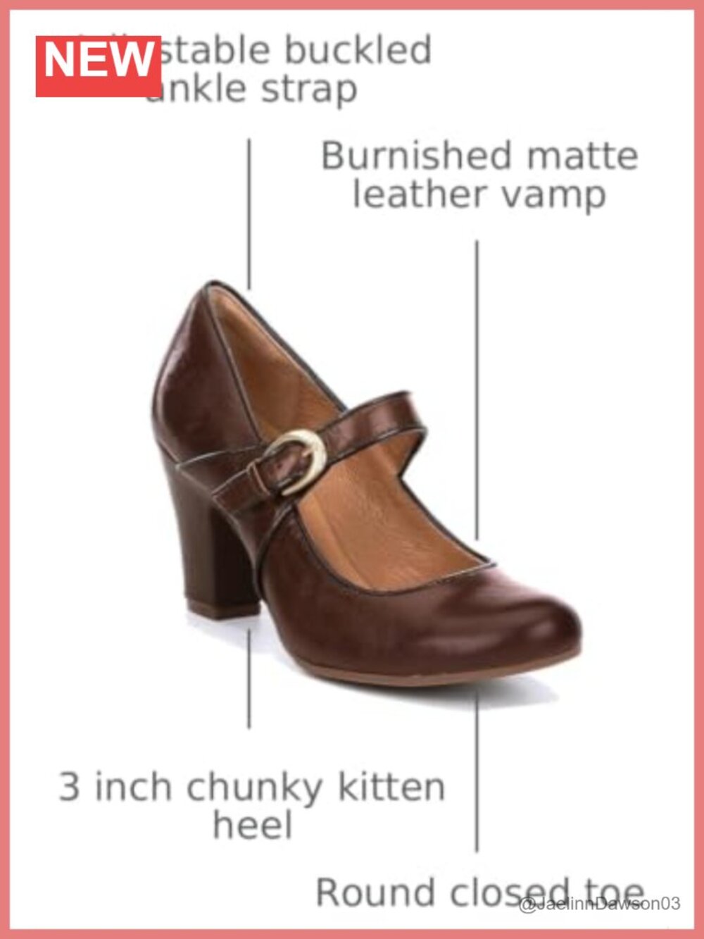 Vintage Chunky Block Heel Mary Jane Shoes Women's Leather Pumps 3" Heel - Picture 2 of 6